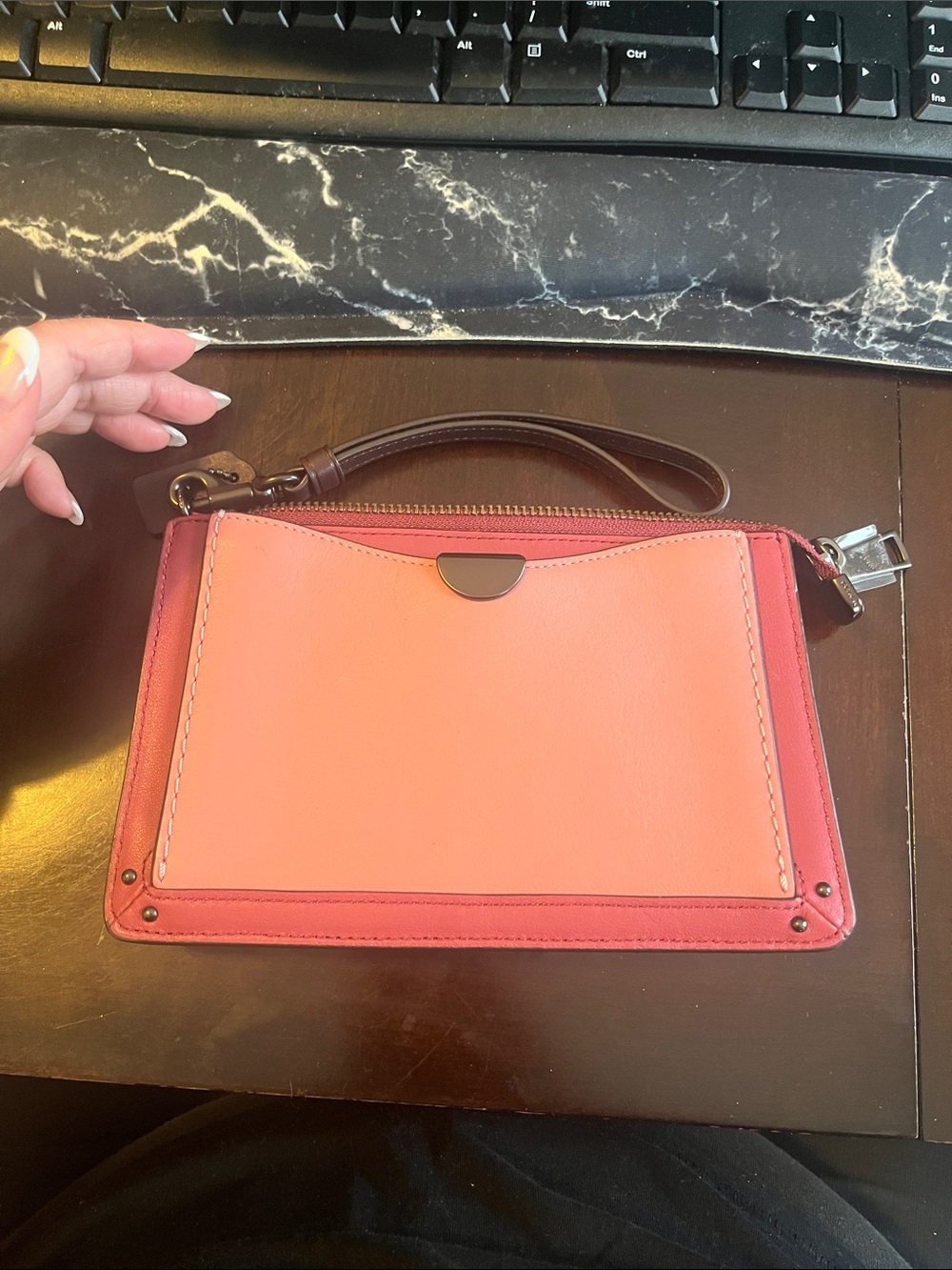 Coach Rogue Two-Tone Pink Leather Wristlet Clutch